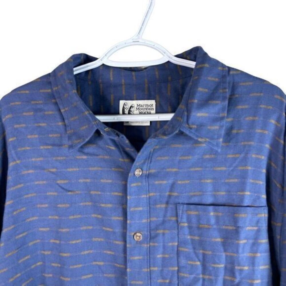 Marmot Flannel‎ Shirt Mens L Blue Geometric L/S Cotton Polyester Blend Stretch